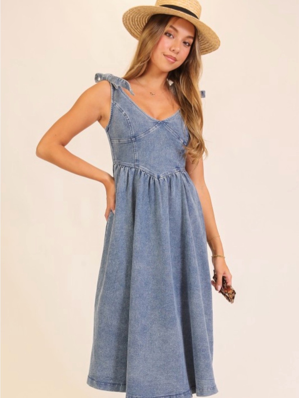 Light Wash Denim A-Line Dress - Picture 3 of 13